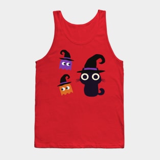 Cute Halloween Black Cat with Ghosts Tank Top